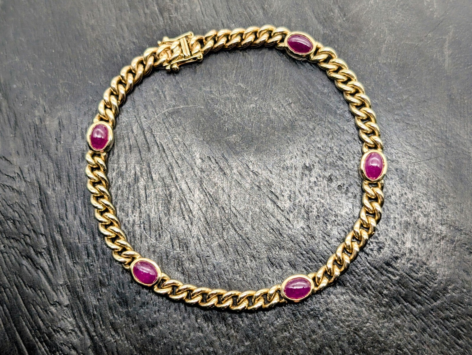 Rubin Panzerarmband Armband 585/14K Gliederarmband Gelbgold 22cm 24,60Gr. #1117