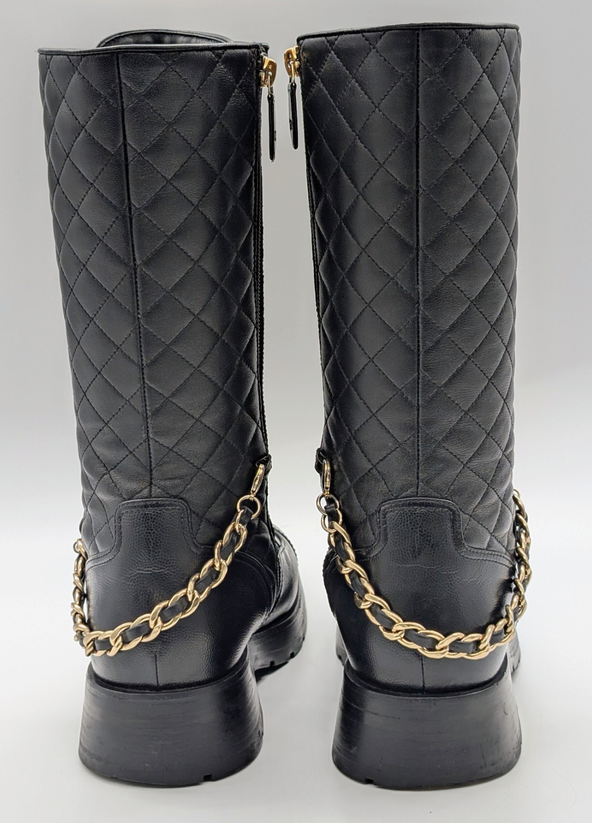 Chanel Lace-Up Combat Boots Leder – Gr. 40 – ikonische CC Chain – Quilted #930