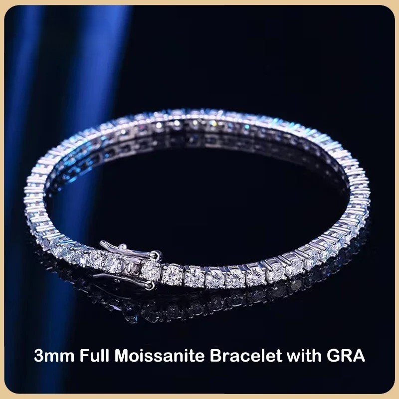 Tennisarmband Armband Full Moissanit 925 Sterling Silber GRA Zertifikat #009
