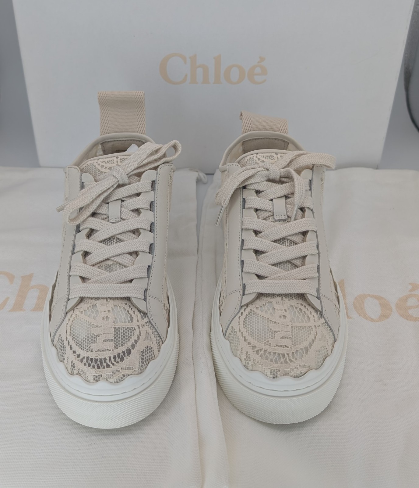 Chloé Lauren Lace Sneaker – Größe 37 – Mild Beige CHC19U108D26J #1744