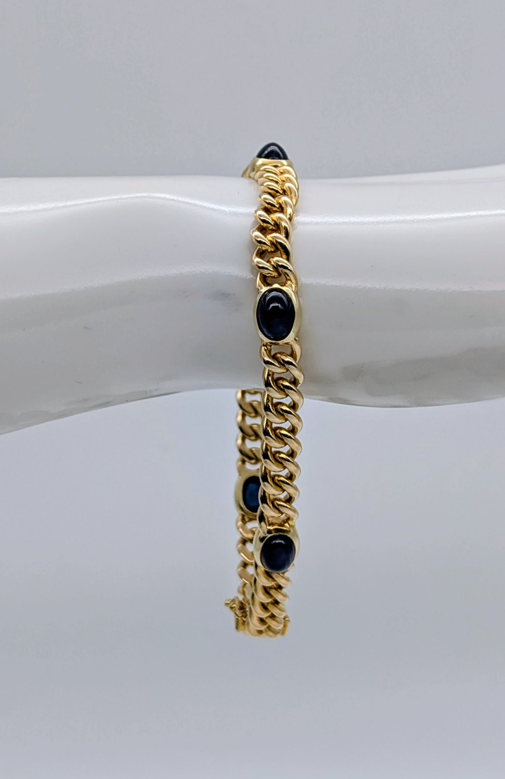 Panzerarmband 585/14K Gelbgold – 24,70g – Armband Saphir Cabochon 20cm #1962