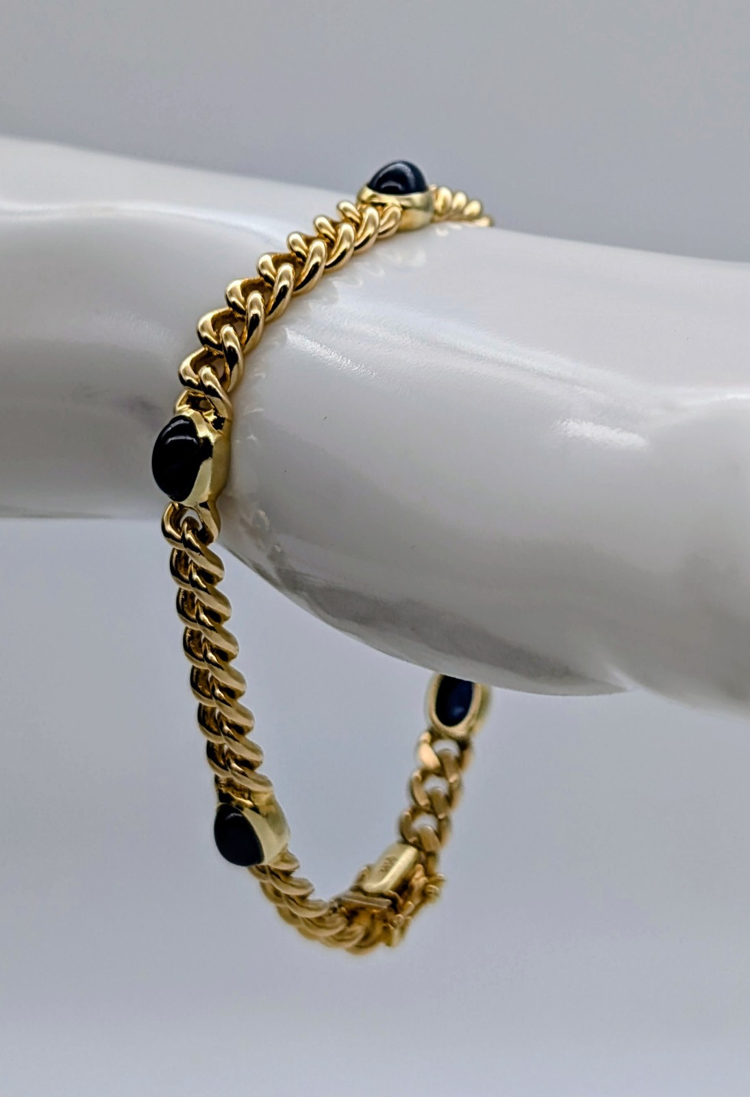 Panzerarmband 585/14K Gelbgold – 24,70g – Armband Saphir Cabochon 20cm #1962