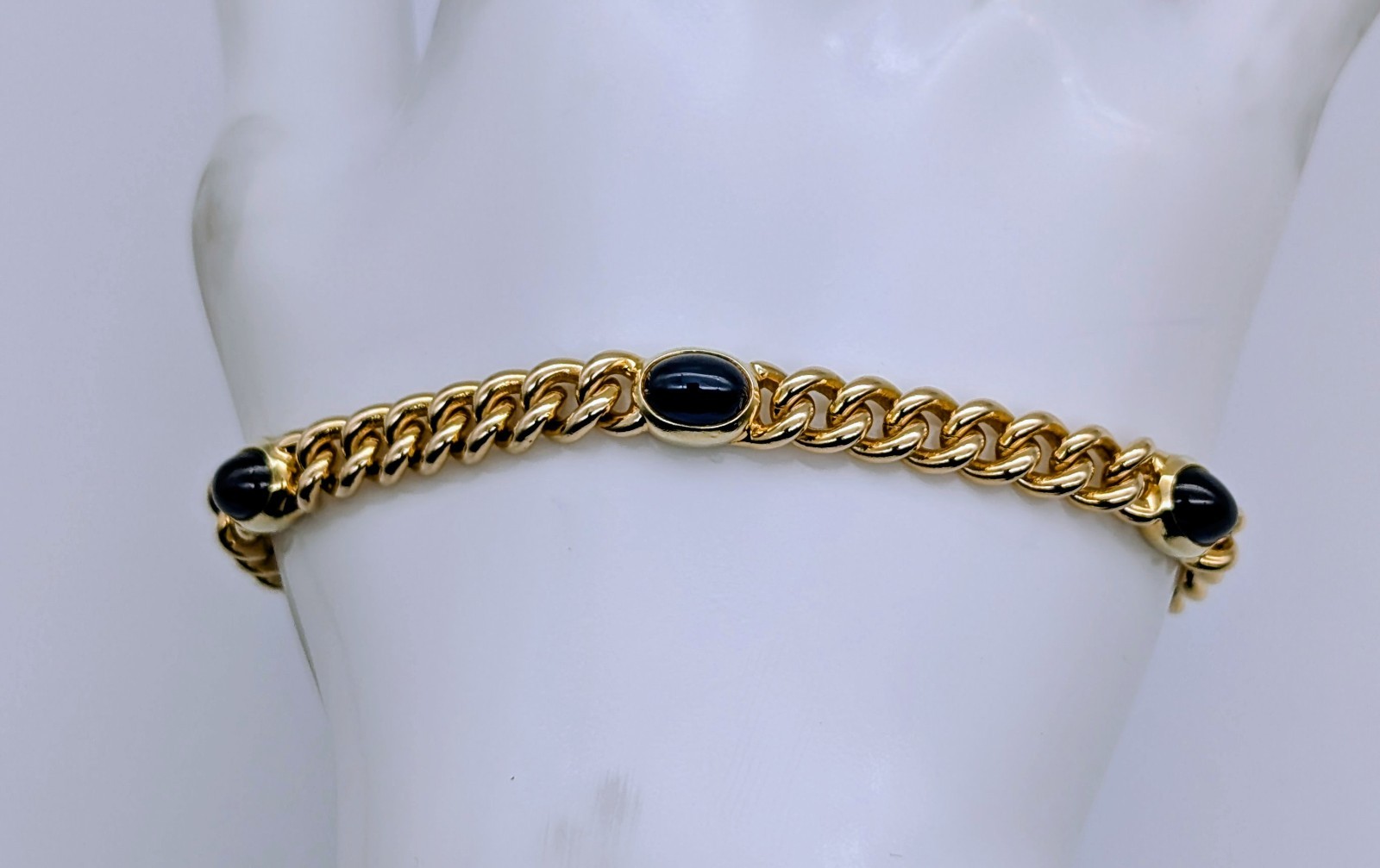 Panzerarmband 585/14K Gelbgold – 24,70g – Armband Saphir Cabochon 20cm #1962