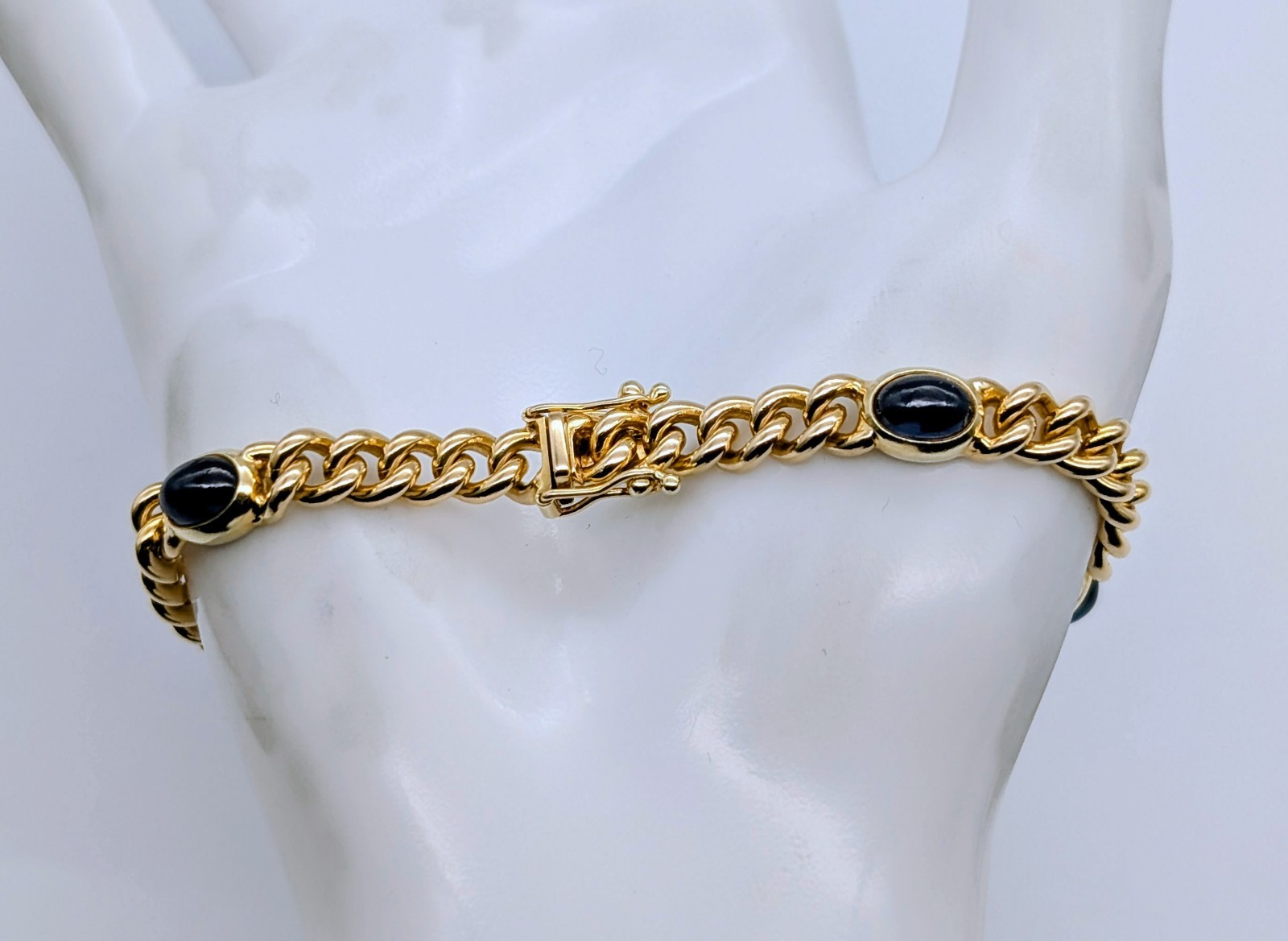 Panzerarmband 585/14K Gelbgold – 24,70g – Armband Saphir Cabochon 20cm #1962