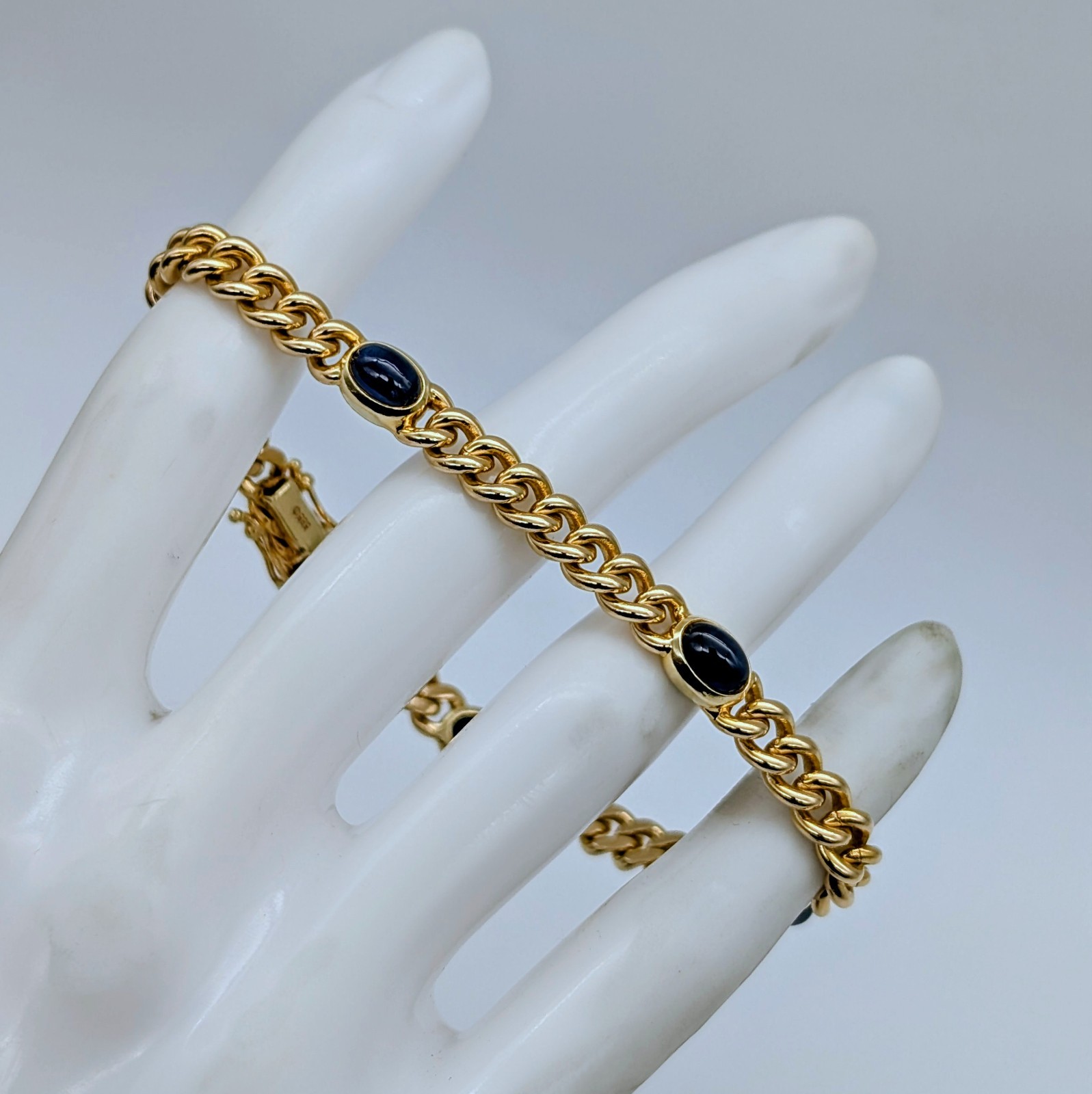 Panzerarmband 585/14K Gelbgold – 24,70g – Armband Saphir Cabochon 20cm #1962