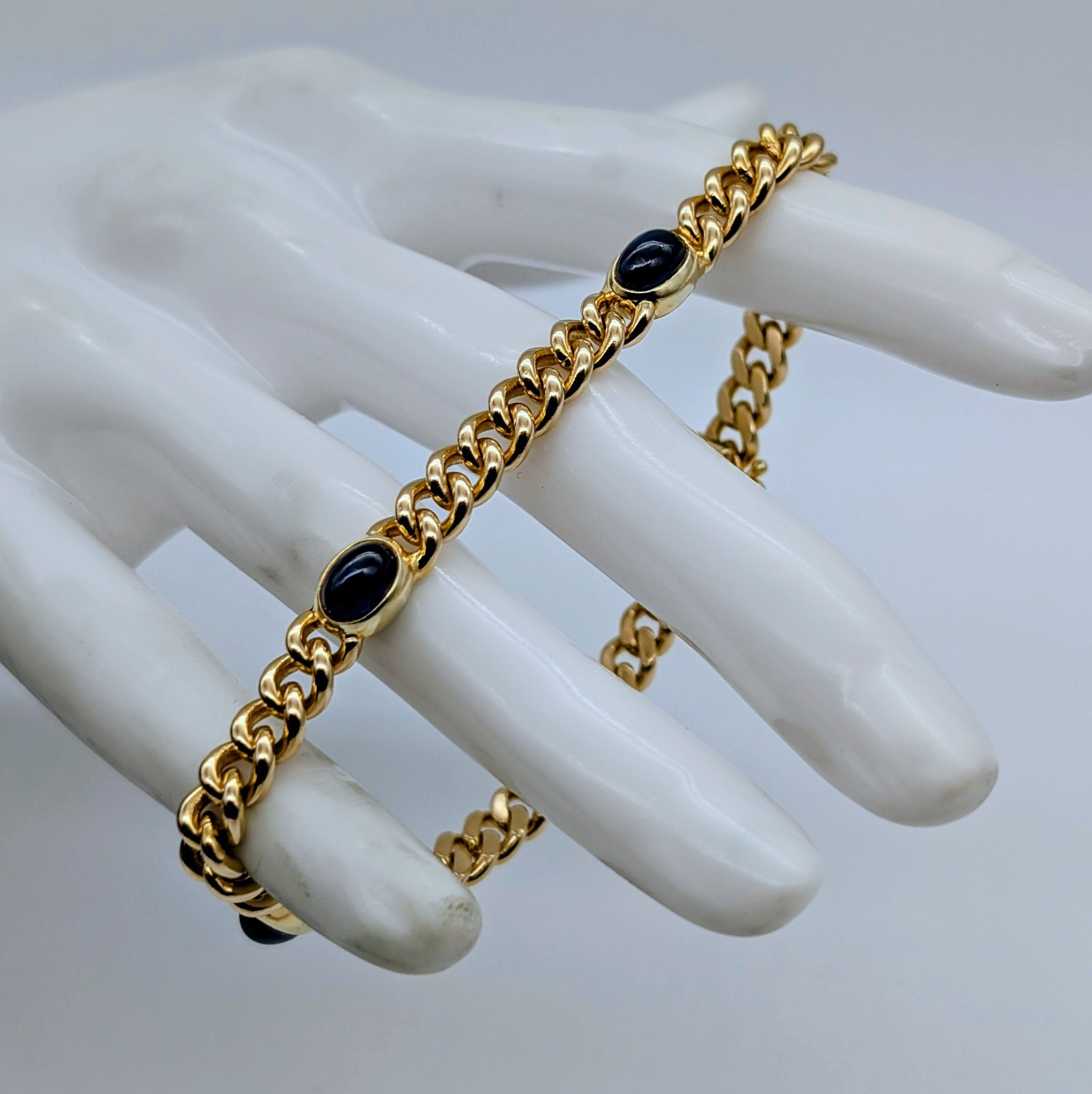 Panzerarmband 585/14K Gelbgold – 24,70g – Armband Saphir Cabochon 20cm #1962