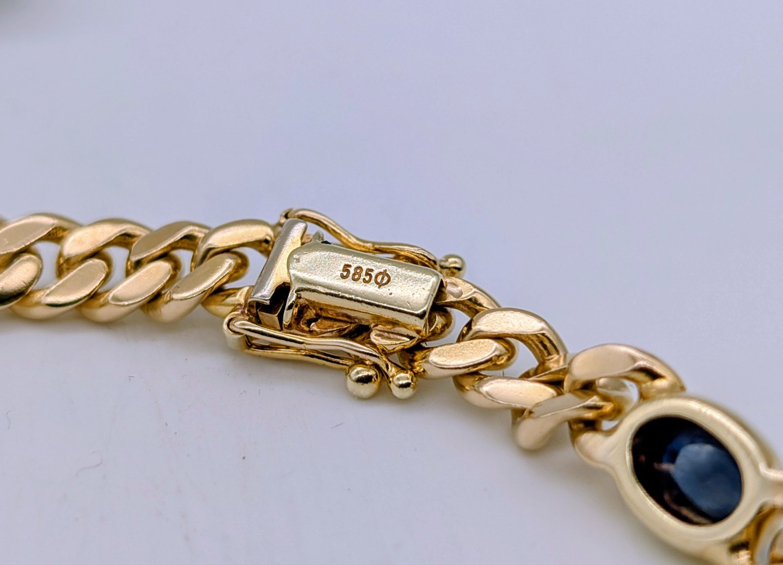 Panzerarmband 585/14K Gelbgold – 24,70g – Armband Saphir Cabochon 20cm #1962