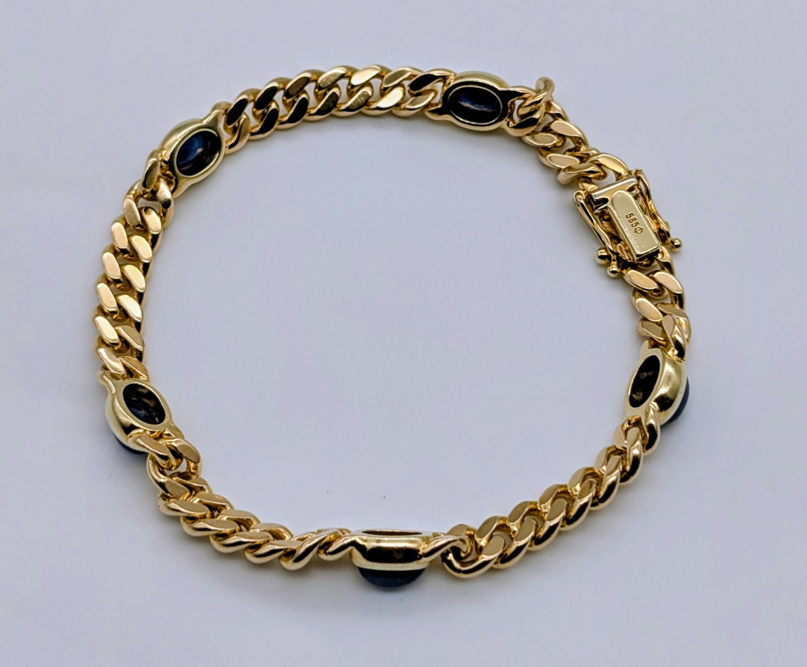 Panzerarmband 585/14K Gelbgold – 24,70g – Armband Saphir Cabochon 20cm #1962