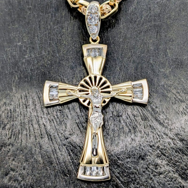 Anhänger Kreuz Jesus Zirkonia 585/14K Gelbgold – 12g – für Halsketten #2001