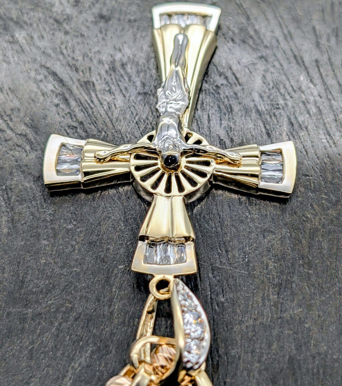 Anhänger Kreuz Jesus Zirkonia 585/14K Gelbgold – 12g – für Halsketten #2001