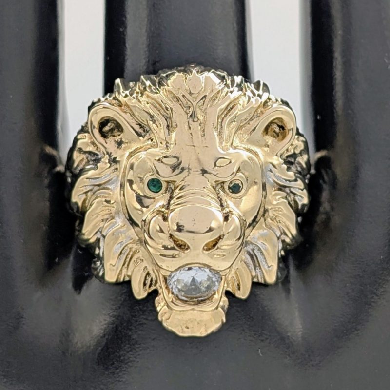 Löwen Ring Smaragd Augen Siegelring Gelbgold 585/14K – 11g – (Gr. 66) #1996