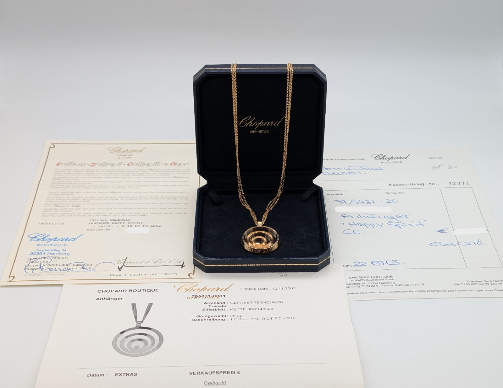Chopard HAPPY SPIRIT Brillant Anhänger Kette 60cm Gelbgold 750/18K –33,30g #2019
