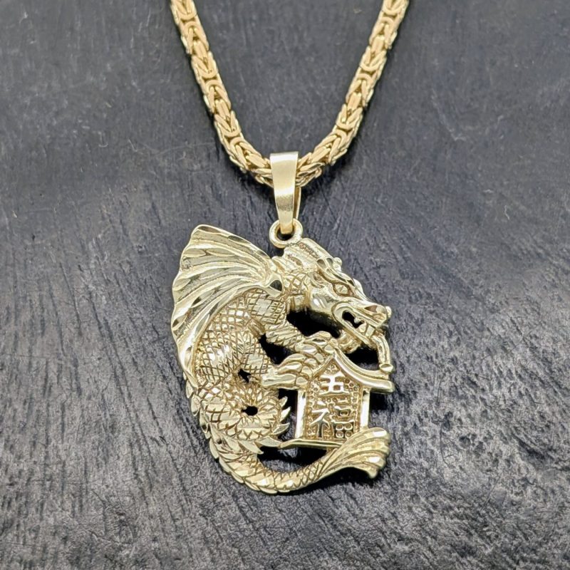 Anhänger Asiatischer Glücksdrache 585/14K Gelbgold 10,35g für Halsketten #2023