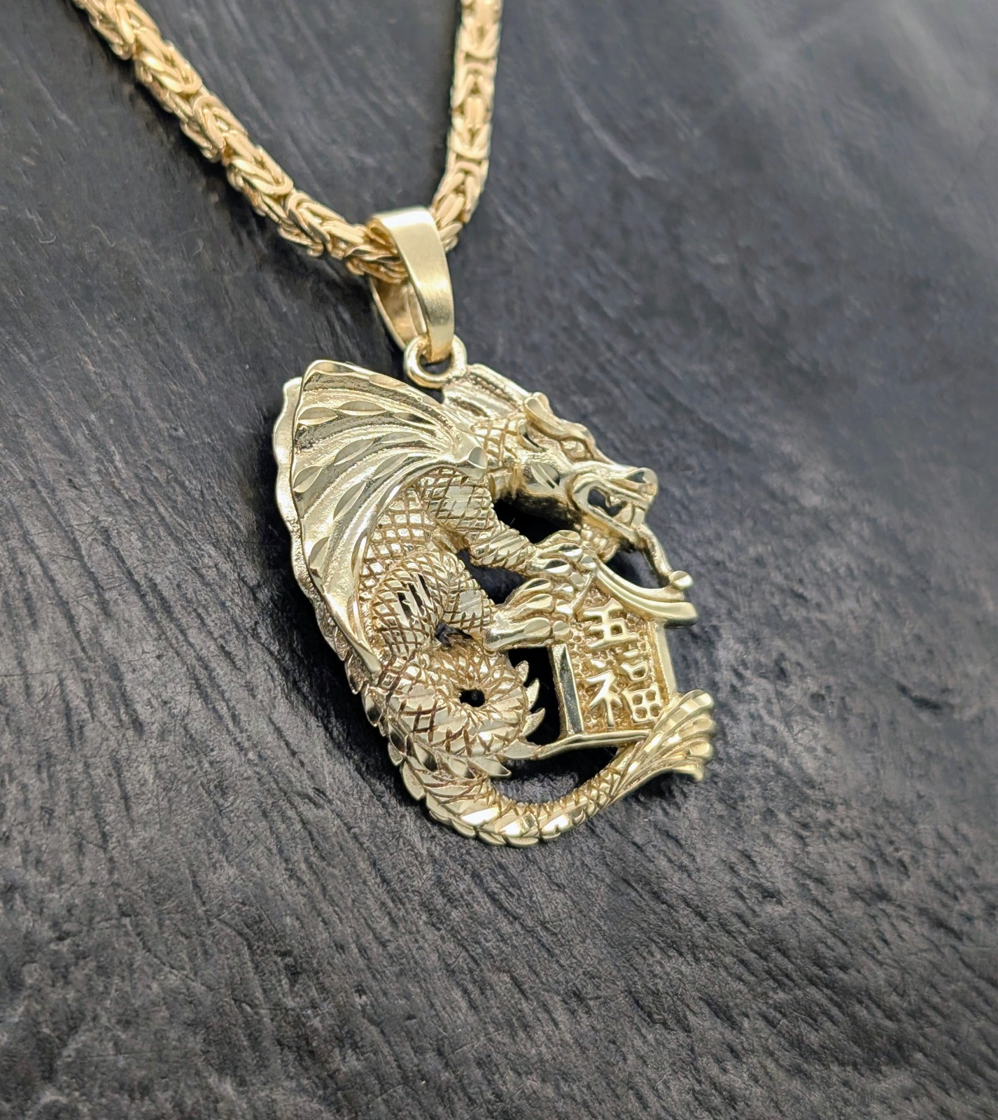 Anhänger Asiatischer Glücksdrache 585/14K Gelbgold 10,35g für Halsketten #2023