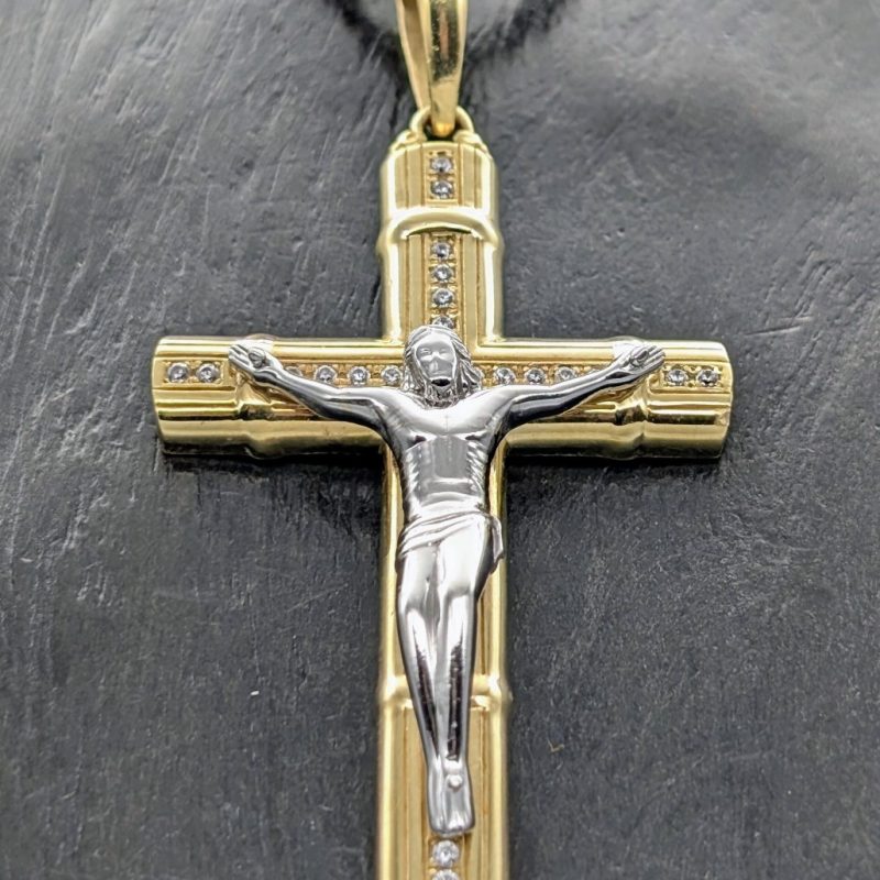 Anhänger Kreuz 585/14K Gelb-Weißgold – 15,60g – für Halsketten #2029