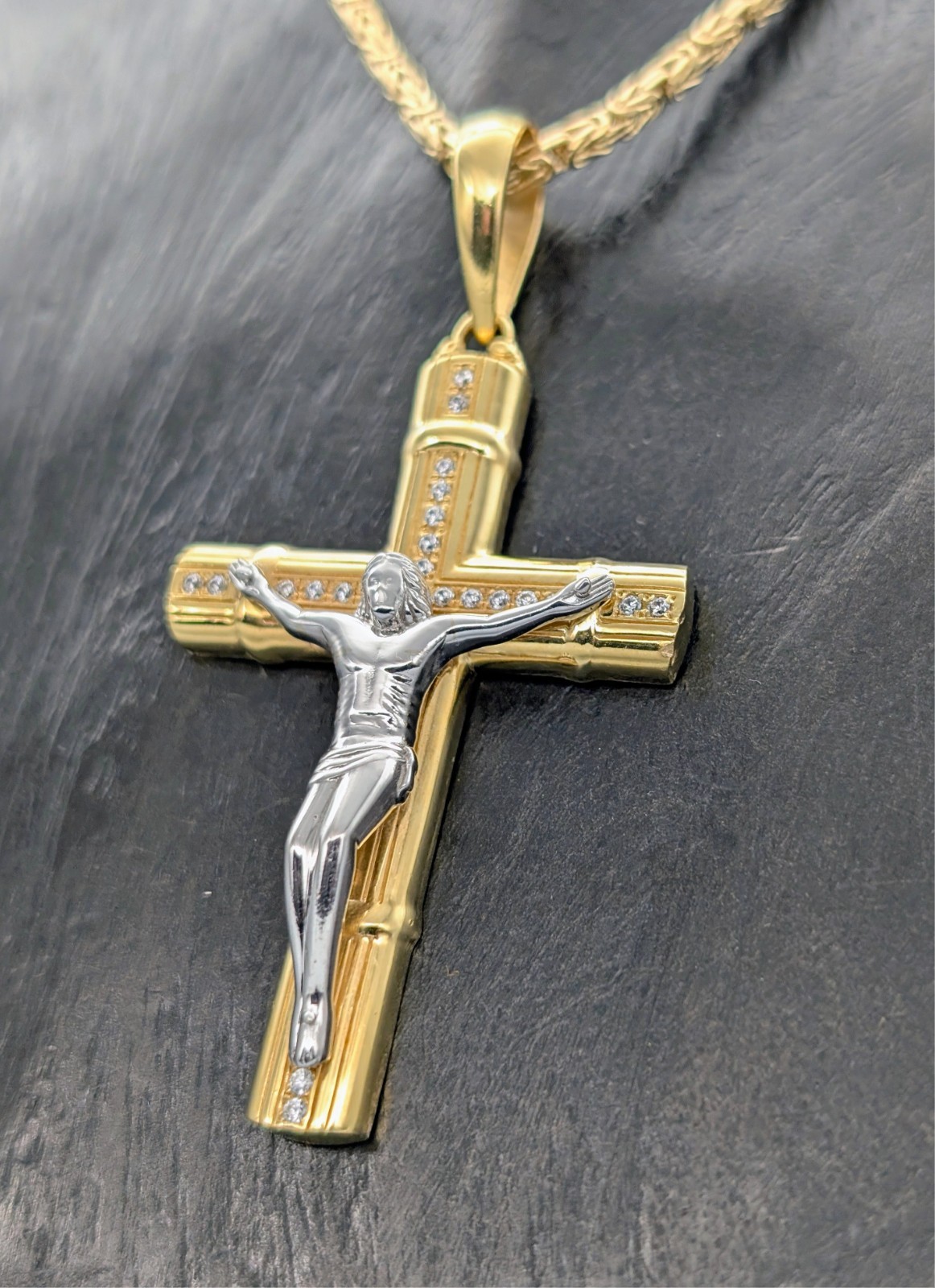 Anhänger Kreuz 585/14K Gelb-Weißgold – 15,60g – für Halsketten #2029