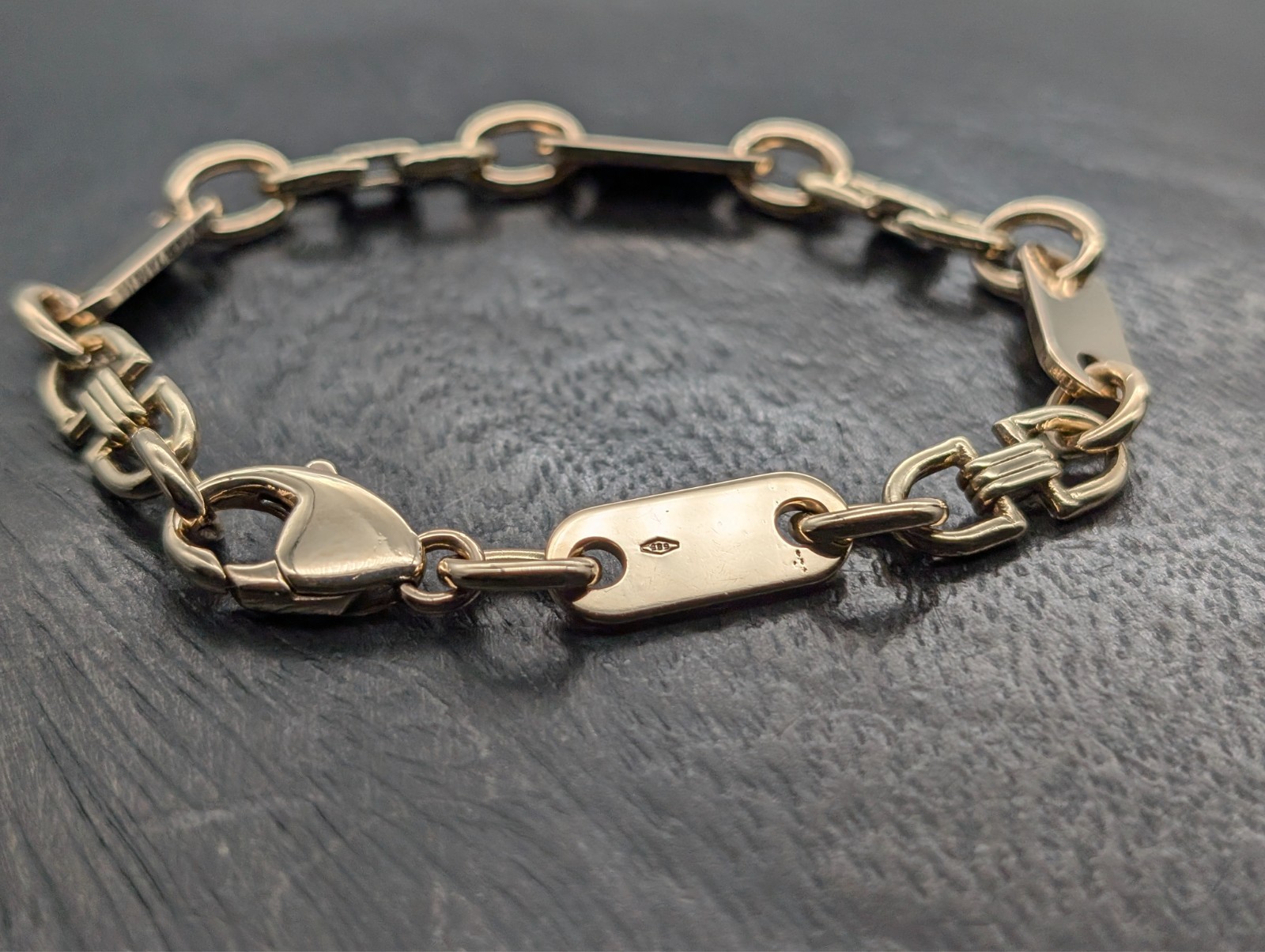 Steigbügelketten Armband Platten 585/14K Gelbgold –28,50g –21cm #2022