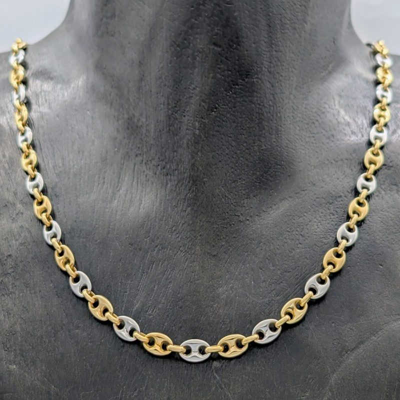 Bohnenkette Kette 750/18K Gelb-Weißgold 27,80 g – 51cm Gliederkette #1669