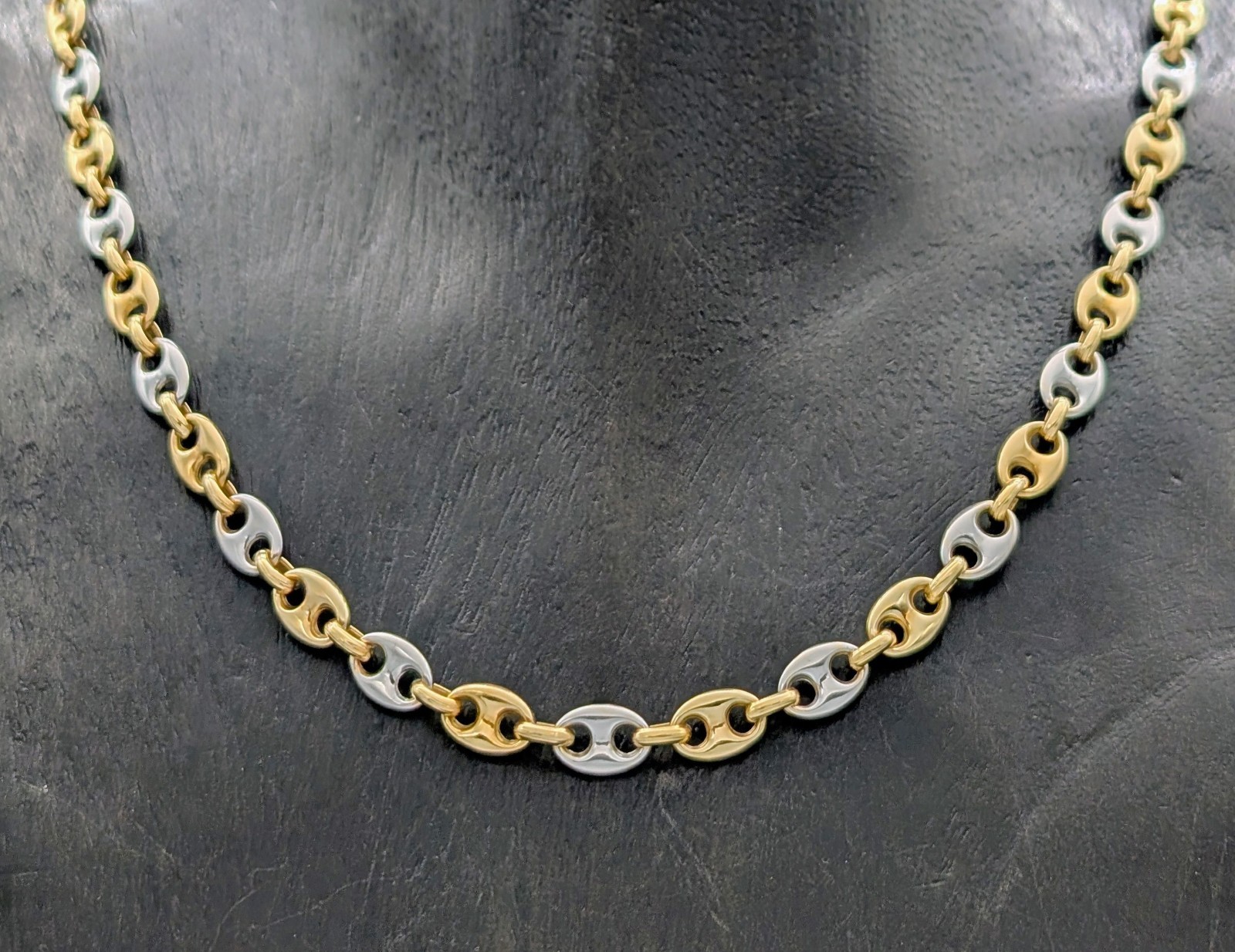 Bohnenkette Kette 750/18K Gelb-Weißgold 27,80 g – 51cm Gliederkette #1669