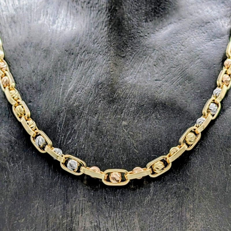 Kugelkette Kette 585/14K Tricolor-Gold – 22,95g –Gliederkette 56,50cm #2003