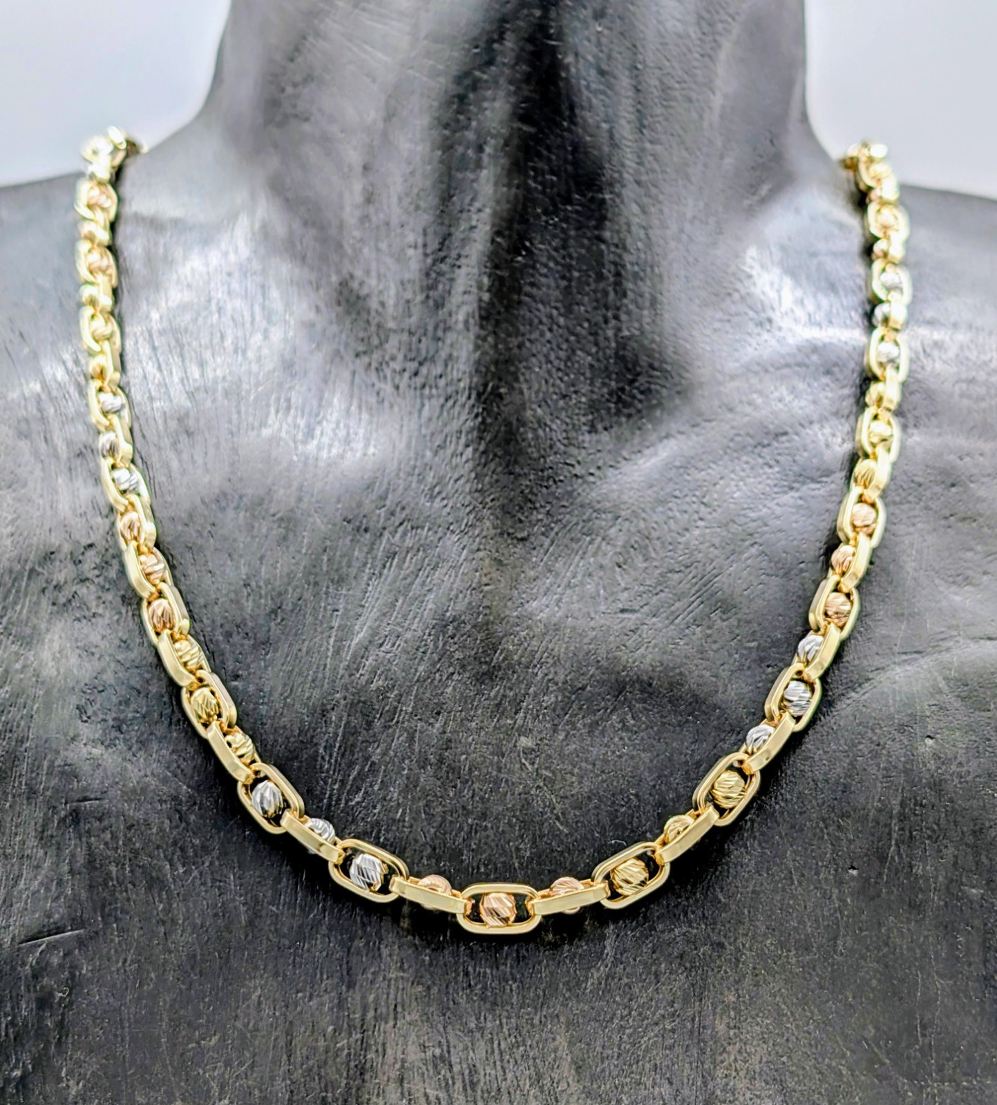 Kugelkette Kette 585/14K Tricolor-Gold – 22,95g –Gliederkette 56,50cm #2003