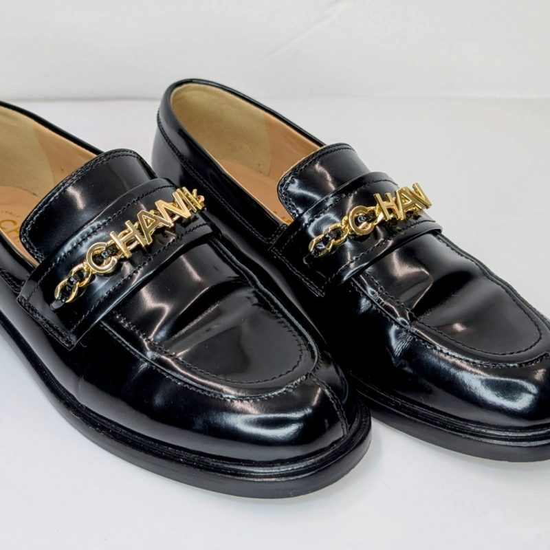 Chanel 21S Chain CC Loafers – Black Leather/Gold Chain Halbschuhe Schuhe #2069