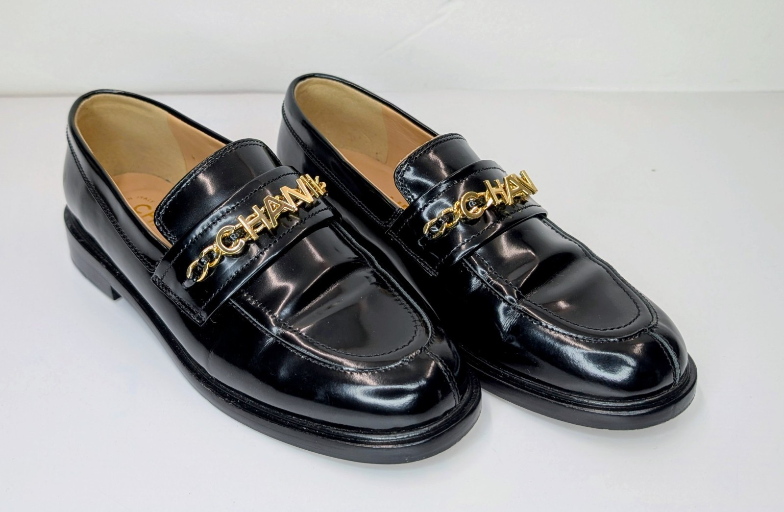 Chanel 21S Chain CC Loafers – Black Leather/Gold Chain Halbschuhe Schuhe #2069