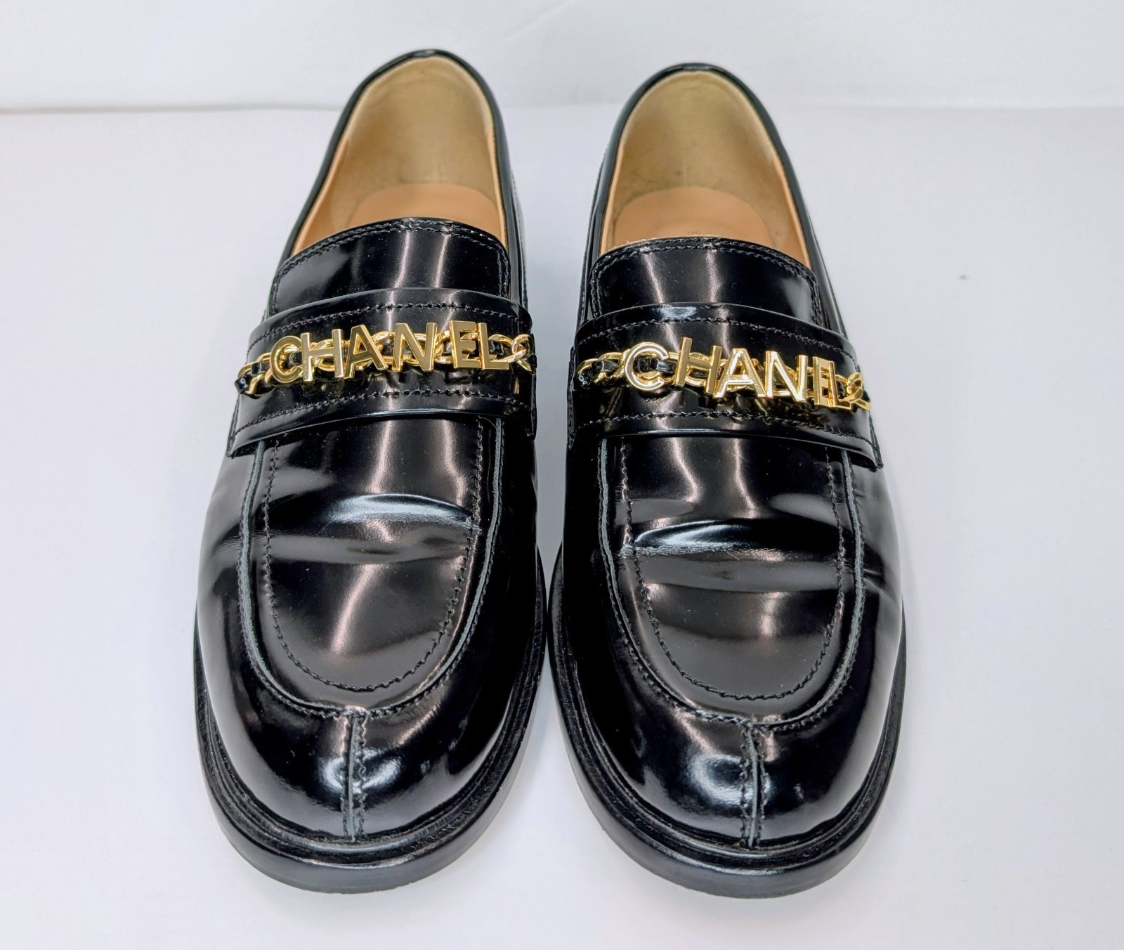 Chanel 21S Chain CC Loafers – Black Leather/Gold Chain Halbschuhe Schuhe #2069