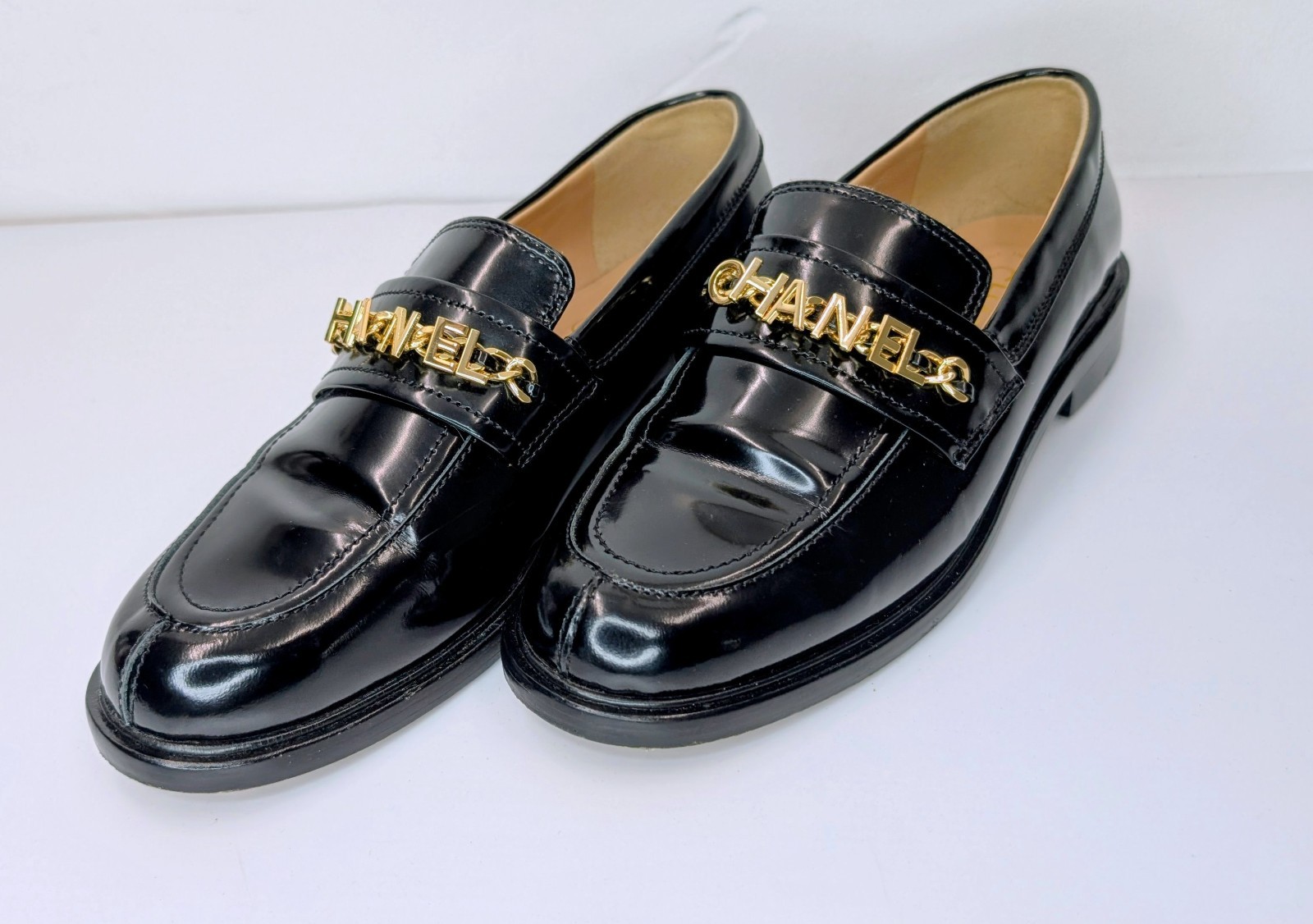 Chanel 21S Chain CC Loafers – Black Leather/Gold Chain Halbschuhe Schuhe #2069