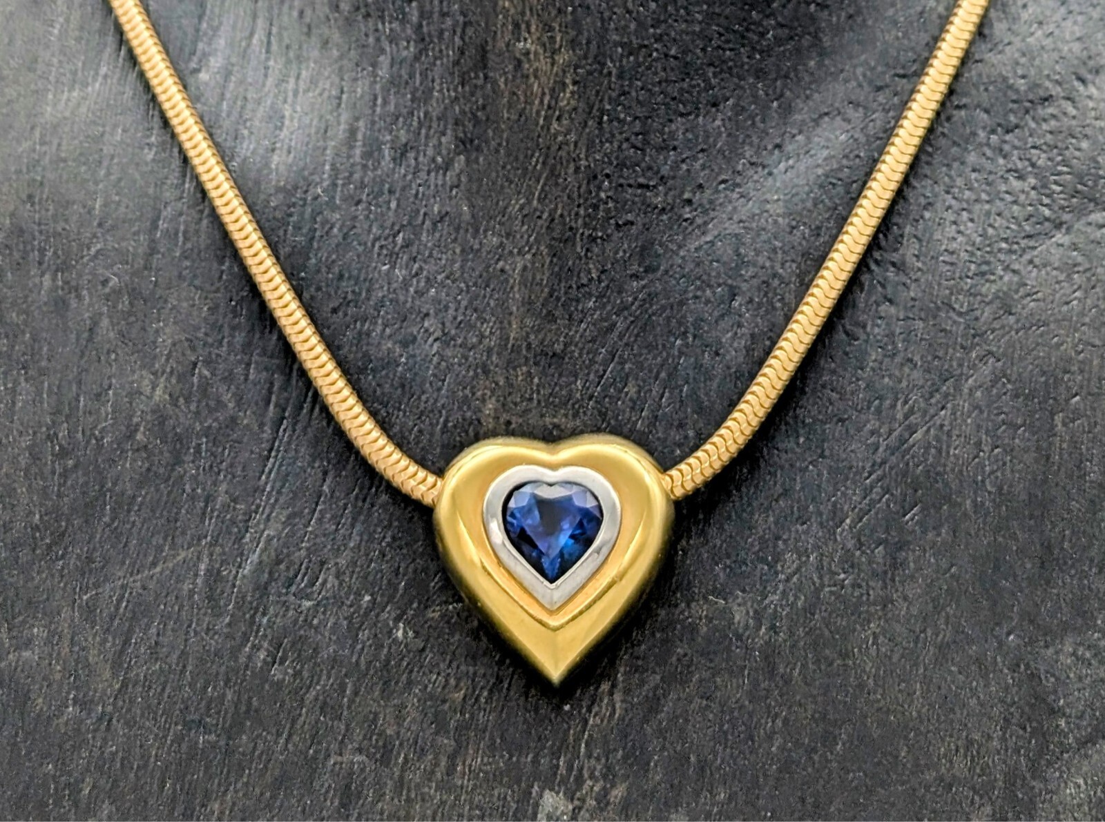 Collier Halskette Gelbgold 585/14K Saphire Herz Schlangen 45cm 20,80Gr. #1105