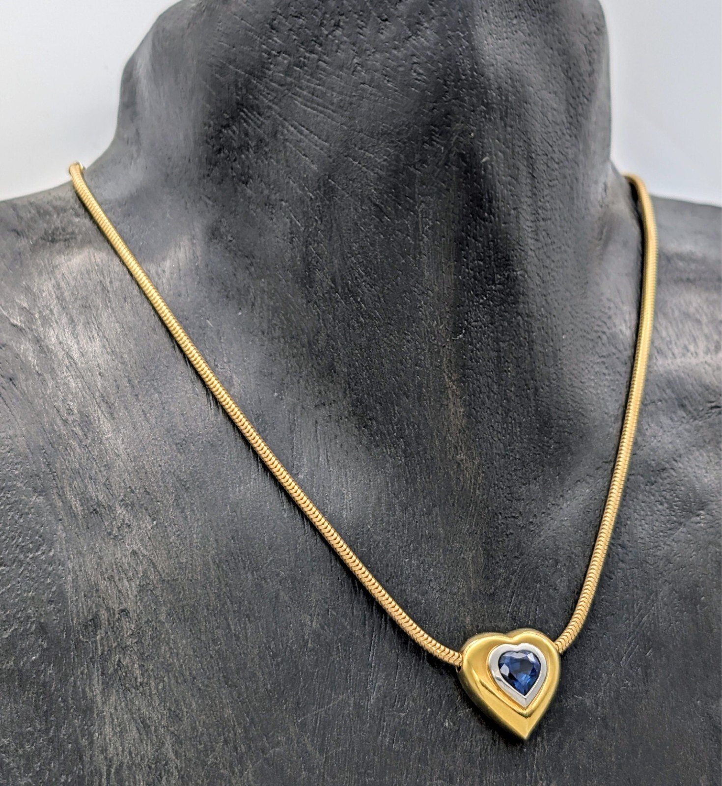 Collier Halskette Gelbgold 585/14K Saphire Herz Schlangen 45cm 20,80Gr. #1105