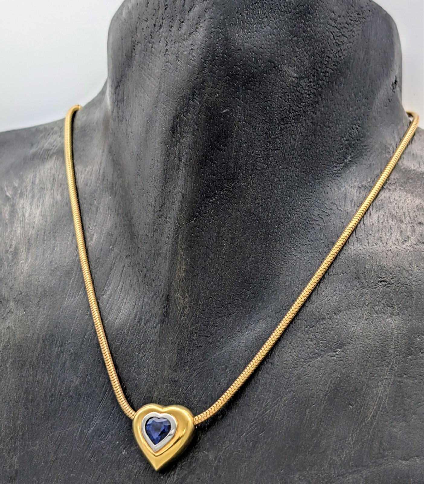 Collier Halskette Gelbgold 585/14K Saphire Herz Schlangen 45cm 20,80Gr. #1105