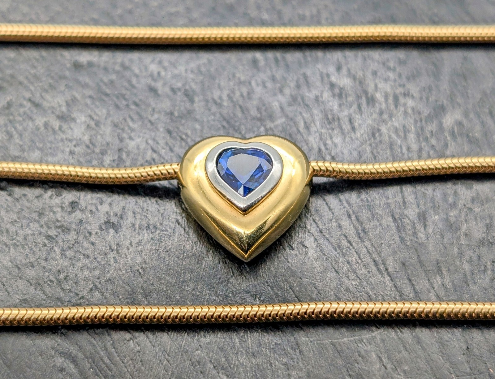 Collier Halskette Gelbgold 585/14K Saphire Herz Schlangen 45cm 20,80Gr. #1105
