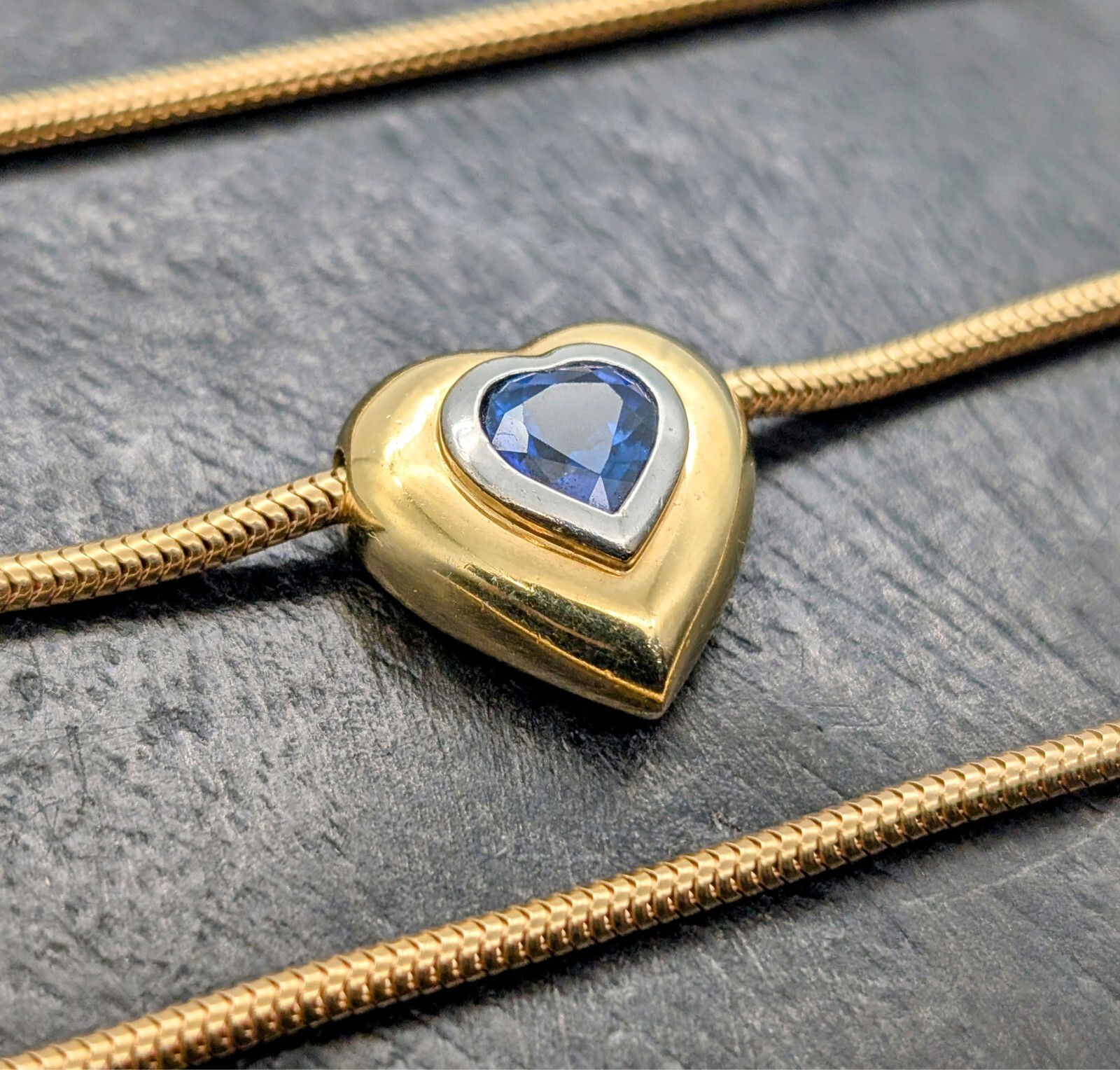 Collier Halskette Gelbgold 585/14K Saphire Herz Schlangen 45cm 20,80Gr. #1105