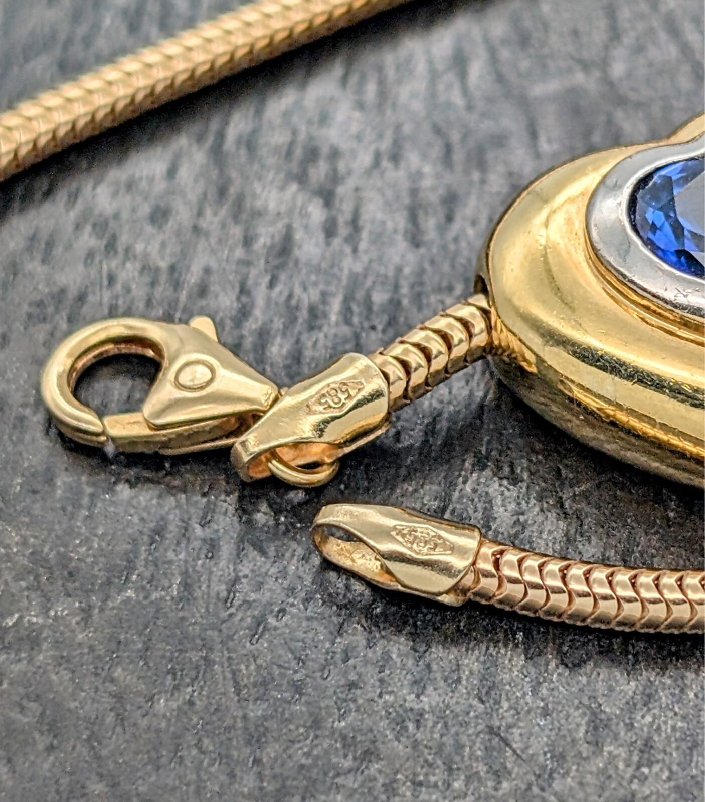 Collier Halskette Gelbgold 585/14K Saphire Herz Schlangen 45cm 20,80Gr. #1105
