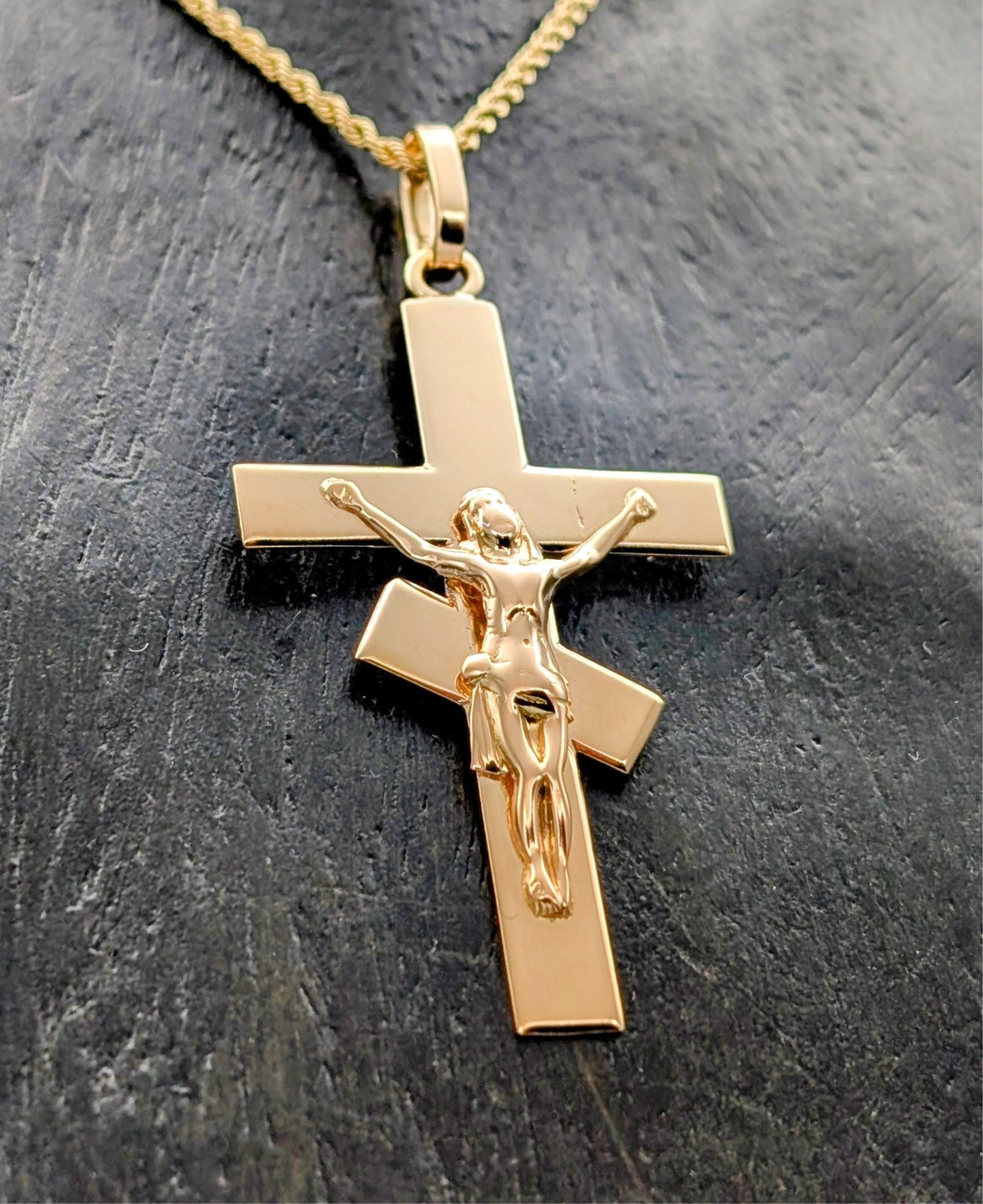 Jesus Kreuz Anhänger 585/14K Rosegold - 3,70g - für Halsketten #1396