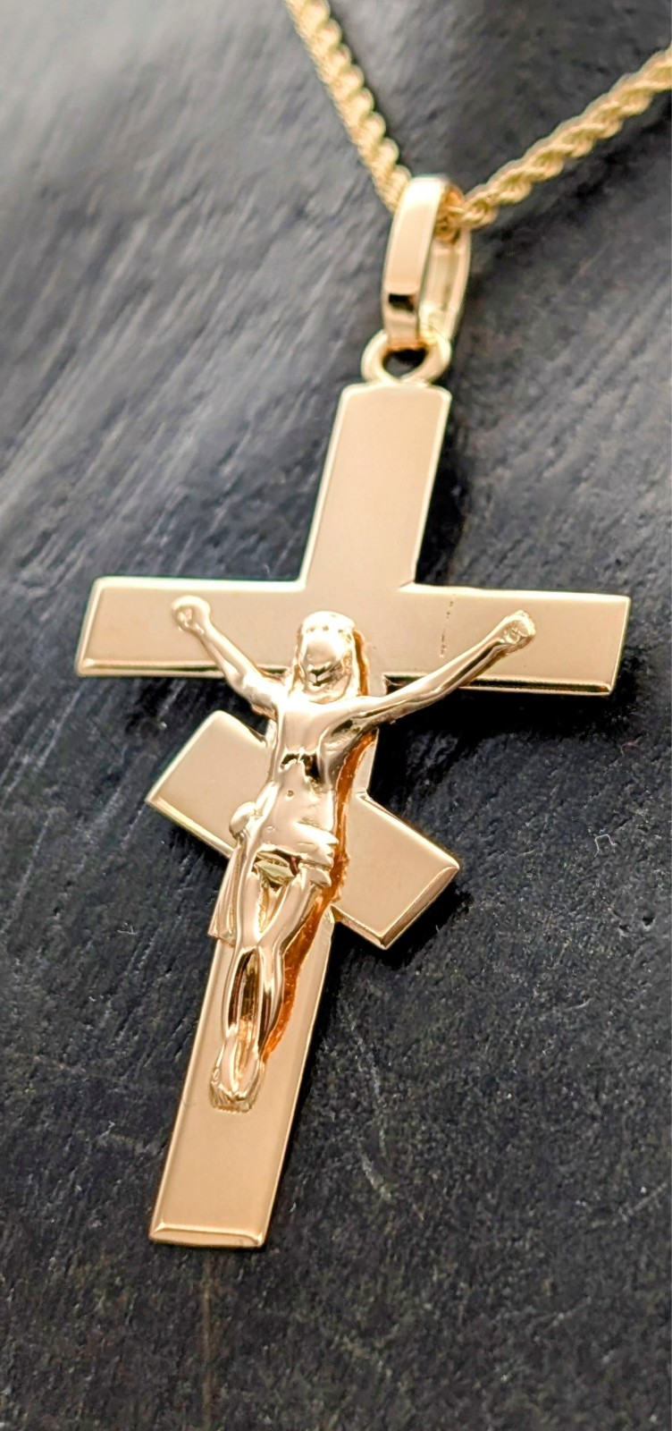 Jesus Kreuz Anhänger 585/14K Rosegold - 3,70g - für Halsketten #1396