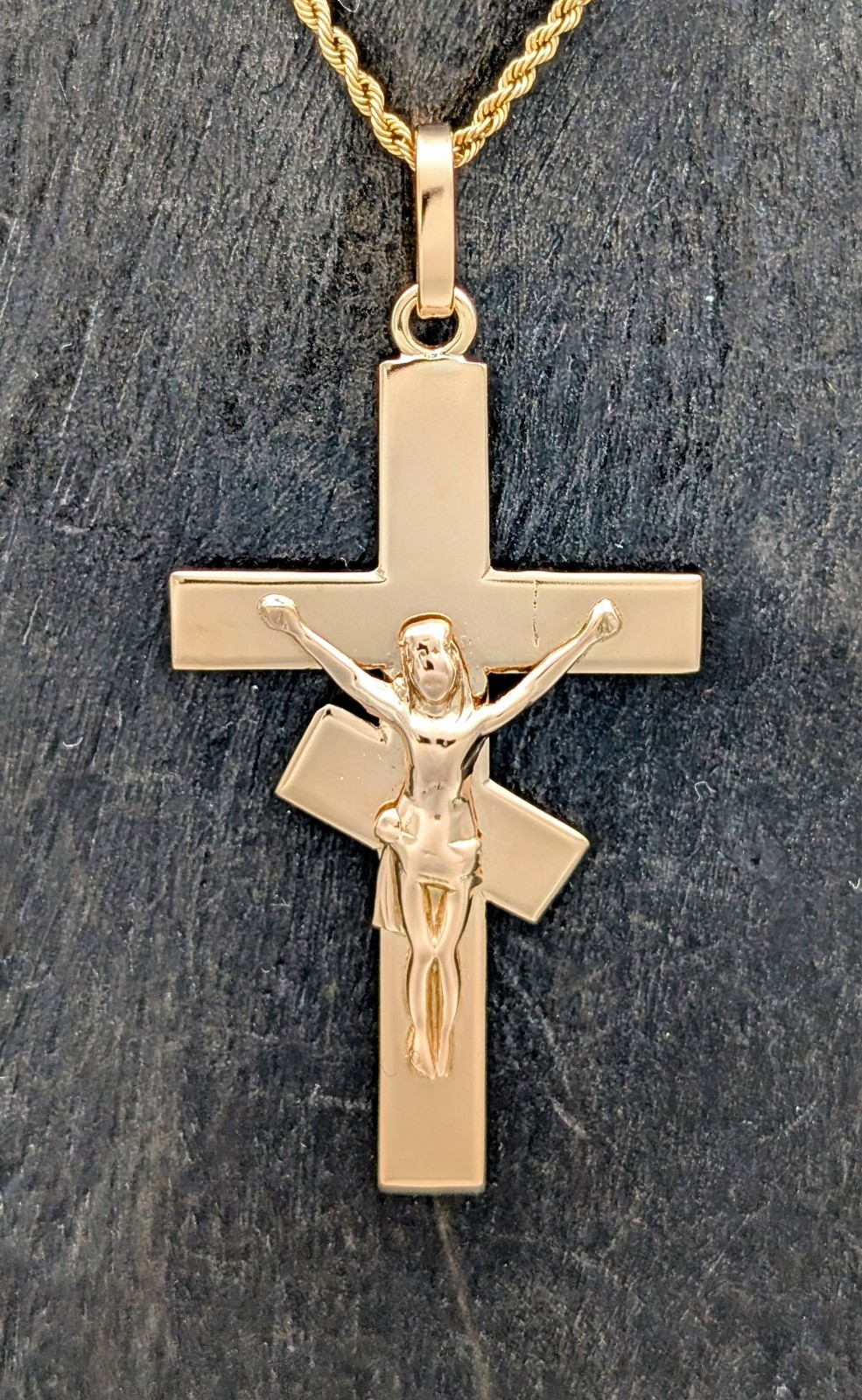 Jesus Kreuz Anhänger 585/14K Rosegold - 3,70g - für Halsketten #1396