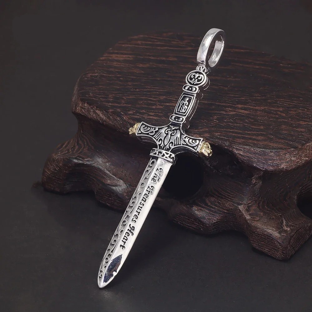 Anhänger Ritter Schwert Kreuz 925 Sterling Silber - 16 g - Unisex Silver #301