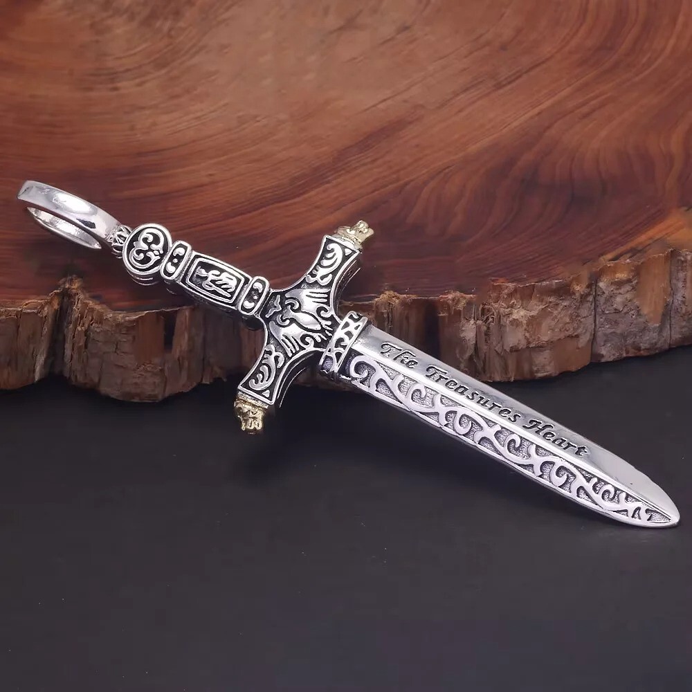 Anhänger Ritter Schwert Kreuz 925 Sterling Silber - 16 g - Unisex Silver #301