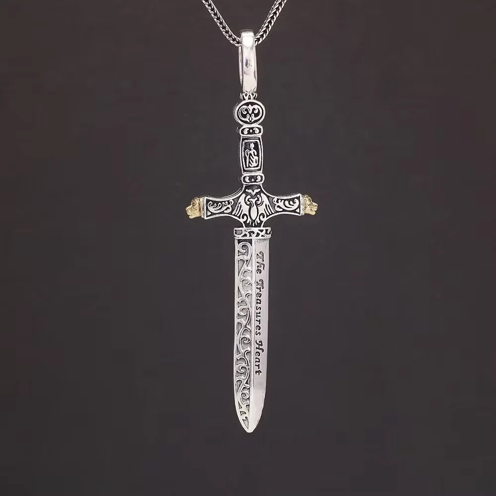 Anhänger Ritter Schwert Kreuz 925 Sterling Silber - 16 g - Unisex Silver #301