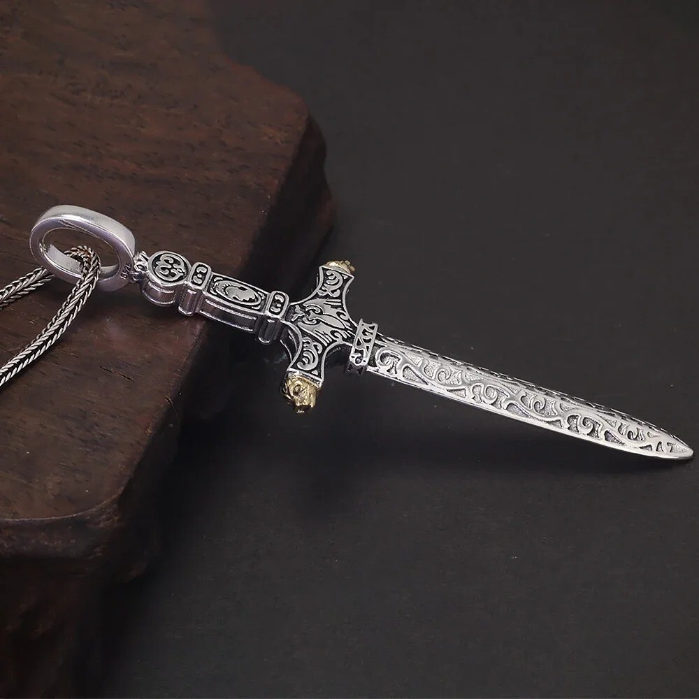 Anhänger Ritter Schwert Kreuz 925 Sterling Silber - 16 g - Unisex Silver #301