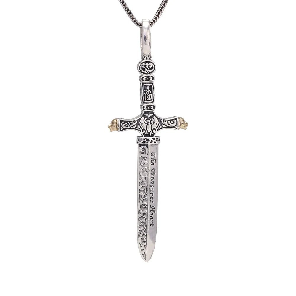 Anhänger Ritter Schwert Kreuz 925 Sterling Silber - 16 g - Unisex Silver #301