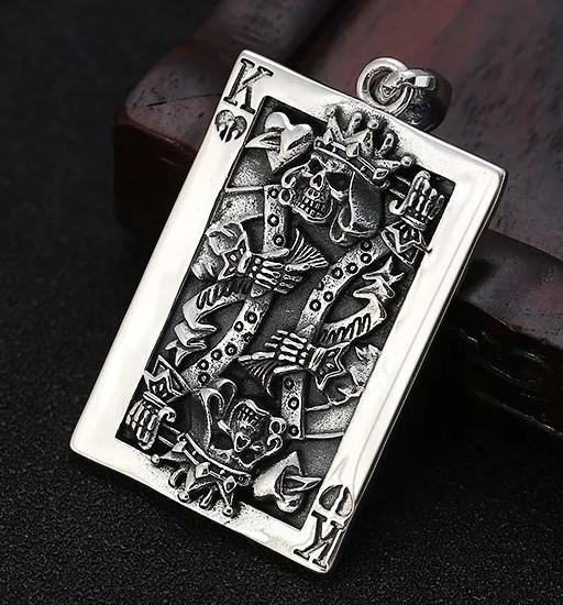 Anhänger Poker Karte K Retro 925 Sterling Silber Skelett - 23g - für Ketten #004