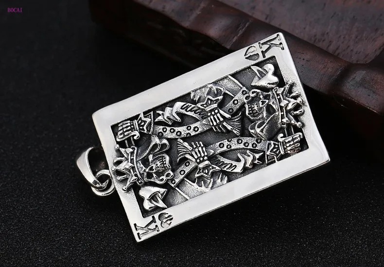 Anhänger Poker Karte K Retro 925 Sterling Silber Skelett - 23g - für Ketten #004