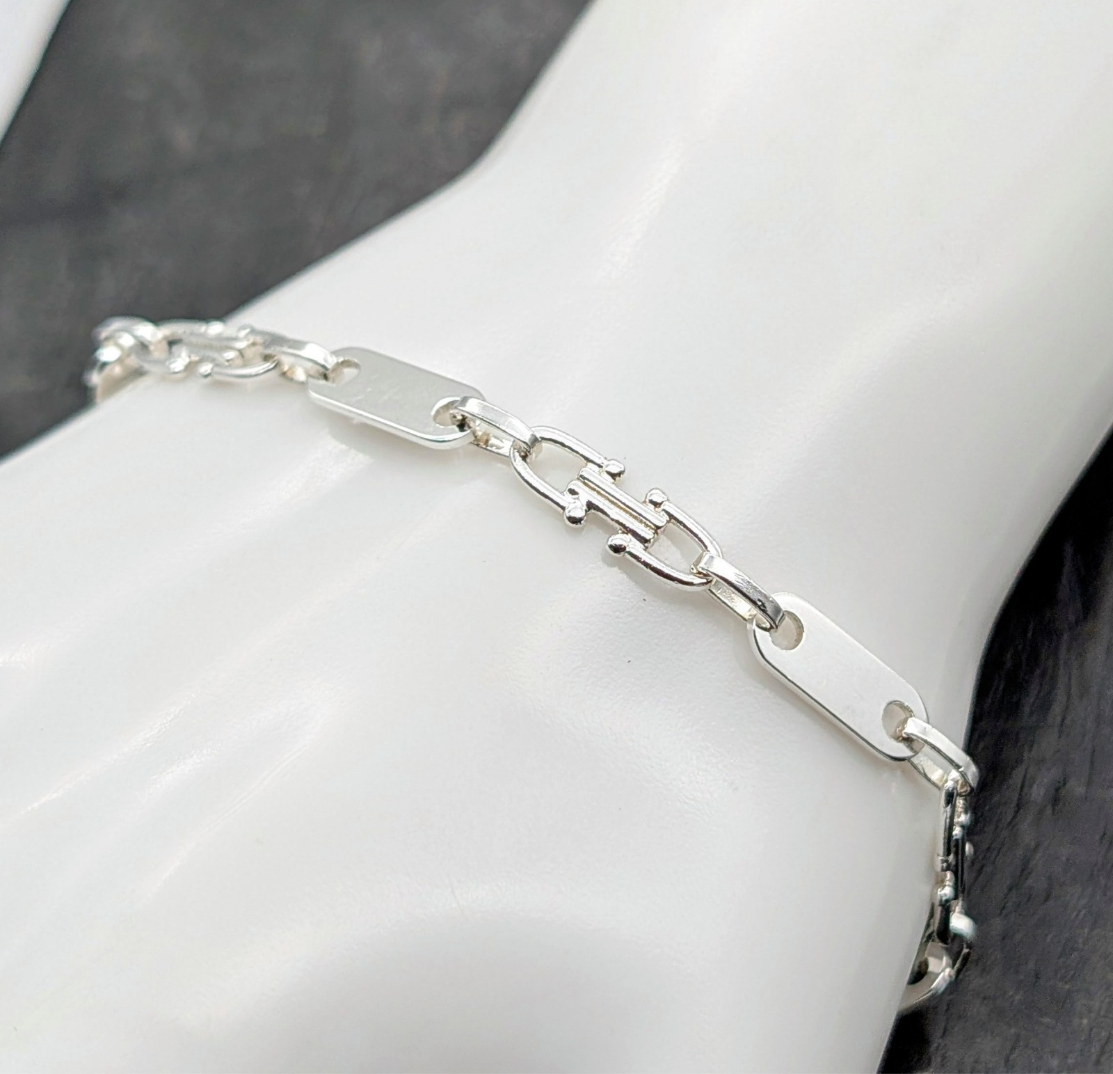 925 Silber Plattenketten Armband - 7,00 g - Steigbügelkette 20,50cm #1511