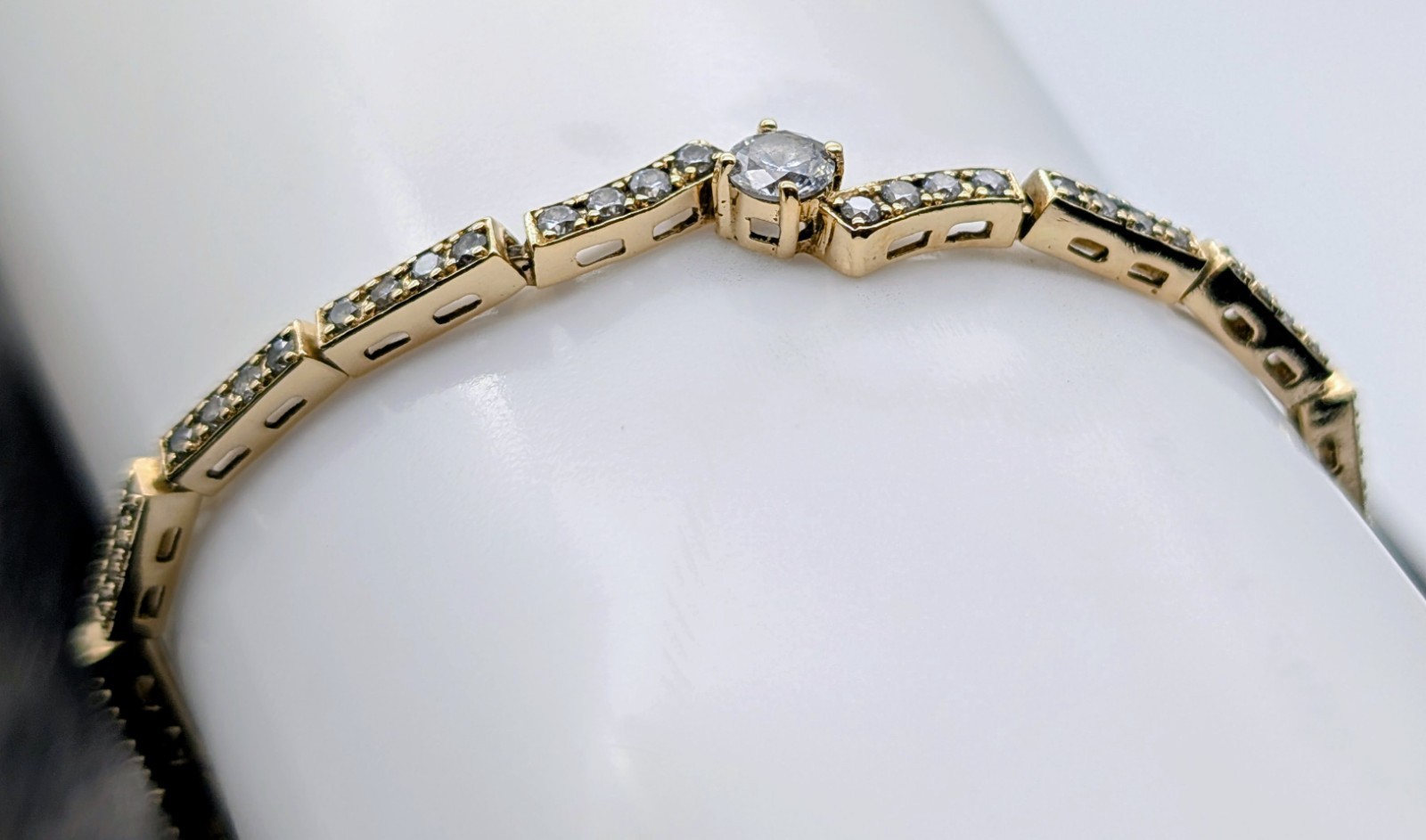 Armband Gelbgold 585/14K Damen Zirkon - 9,65g - Gliederkette 19,50cm #1549