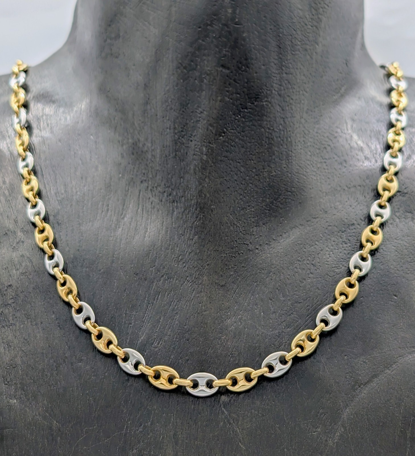Bohnenkette Kette 750/18K Gelb-Weißgold 27,80 g – 51cm Gliederkette #1669