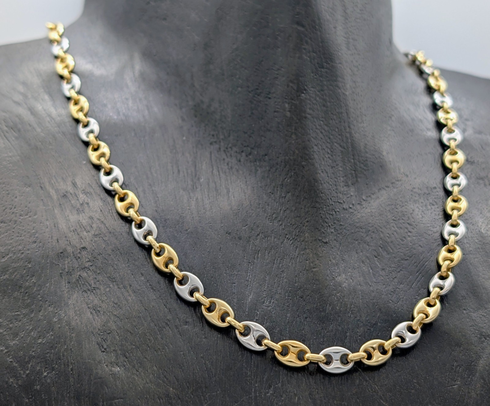 Bohnenkette Kette 750/18K Gelb-Weißgold 27,80 g – 51cm Gliederkette #1669