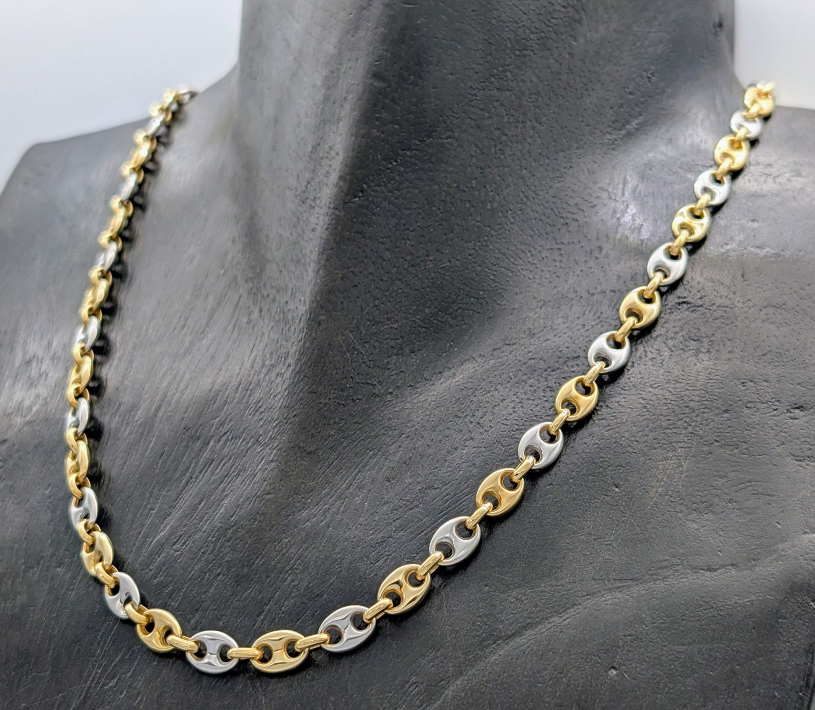 Bohnenkette Kette 750/18K Gelb-Weißgold 27,80 g – 51cm Gliederkette #1669